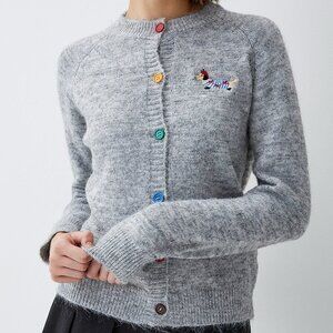 Rainbow Button Up Dachshund Crew Neck Sweater Cardigan